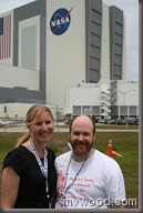 A picture of Stephanie and I in front of the VAB.